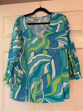escapada Living Blue & Green Abstract Print Top